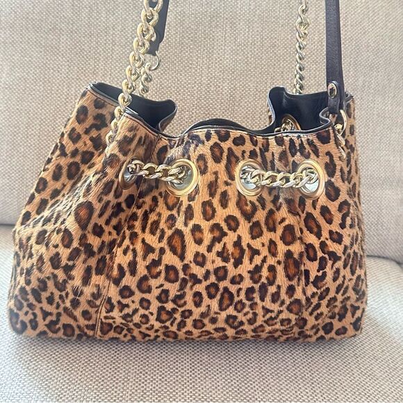 Roberta Gandolfi Leopard Print Genuine Leather Women's Bag with Chain Straps - Picture 5 of 16